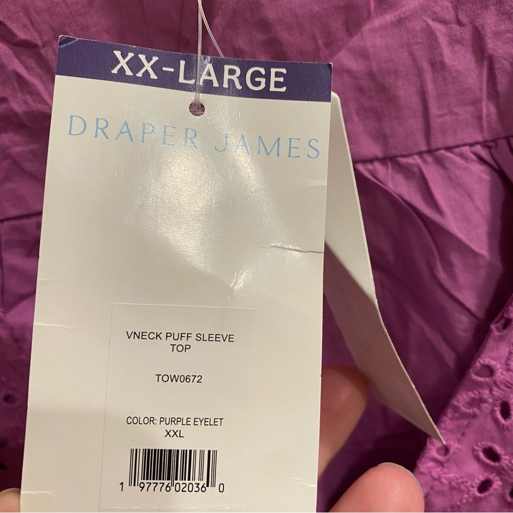 Draper James Purple Eyelet Puff Sleeve Blouse - Picture 3 of 5